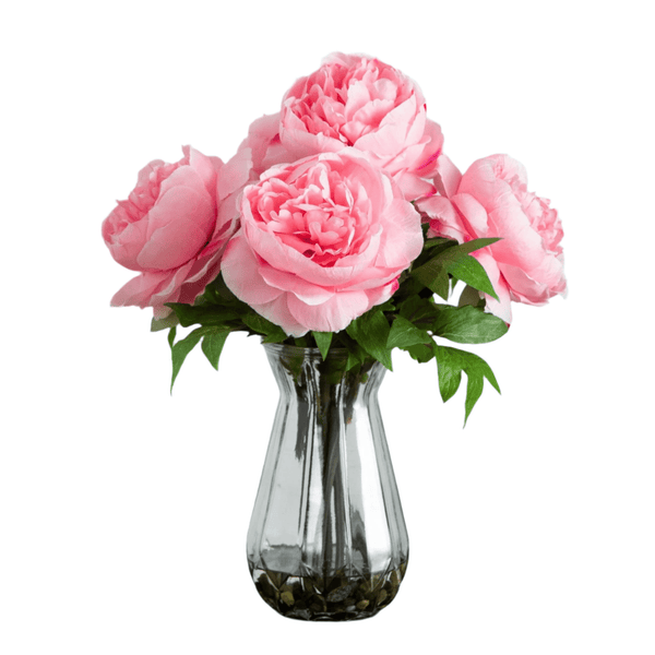 Artificial Pink Peony Arrangement in Glass Vase - BlueJay Avenue