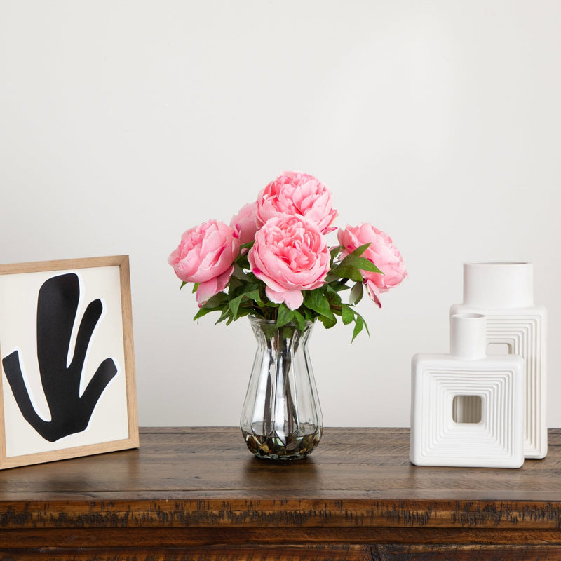 Artificial Pink Peony Arrangement in Glass Vase - BlueJay Avenue