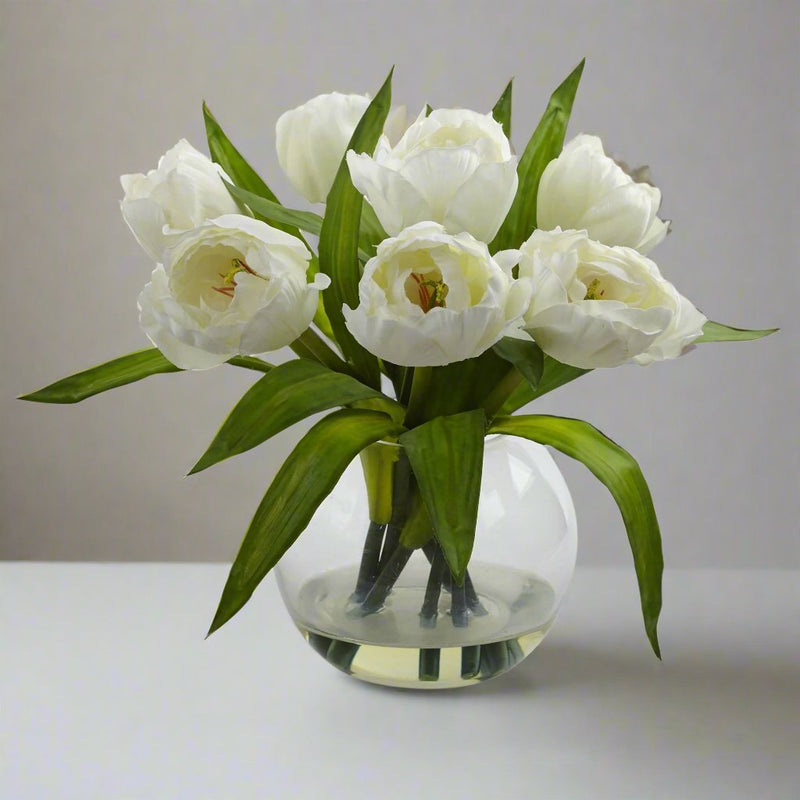 Artificial Tulips Arrangement in Glass Vase - BlueJay Avenue