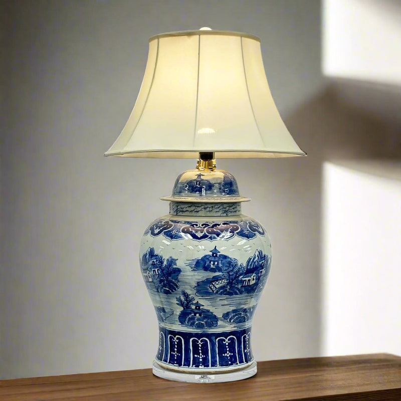 Blue and White Ceramic Lamp by Winward - BlueJay Avenue