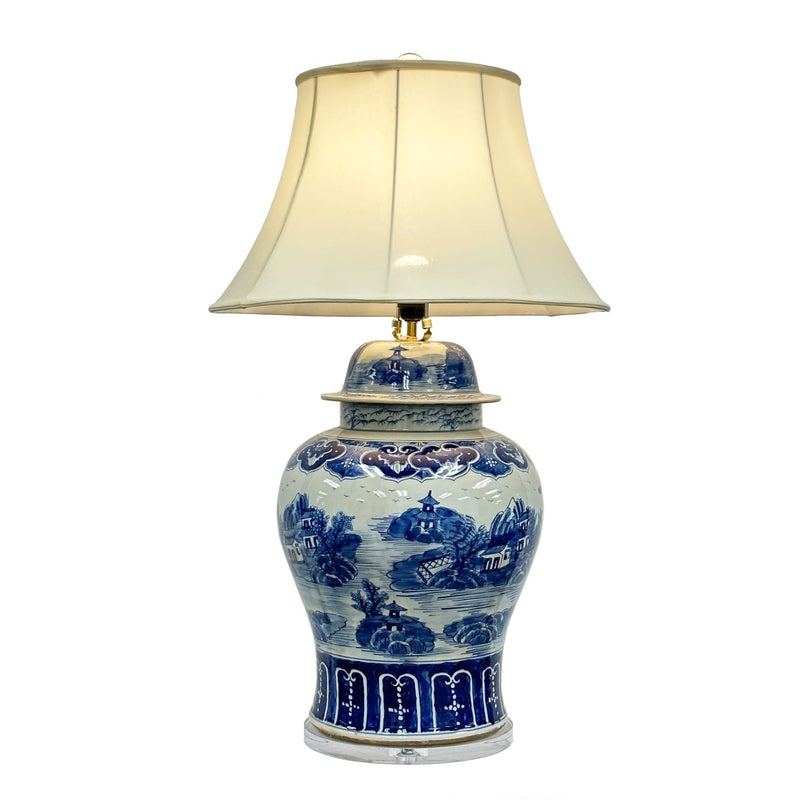 Blue and White Ceramic Lamp by Winward - BlueJay Avenue