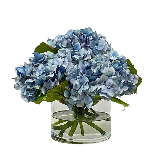 Blue Hydrangea Silk Floral Arrangement in Cylinder 10.5" - BlueJay Avenue