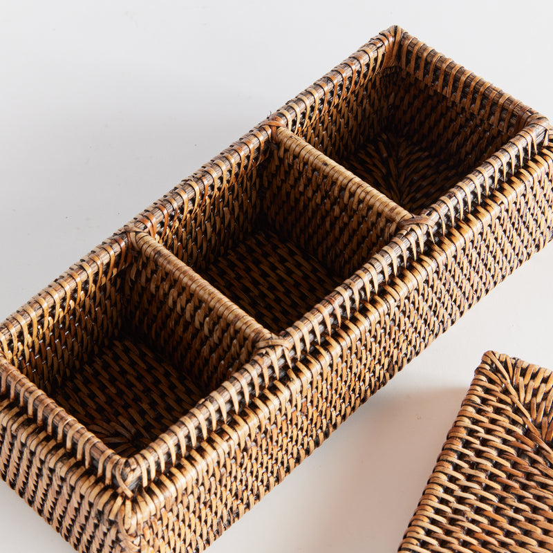 Burma Rattan 3-Compartment Lidded Storage Box - BlueJay Avenue