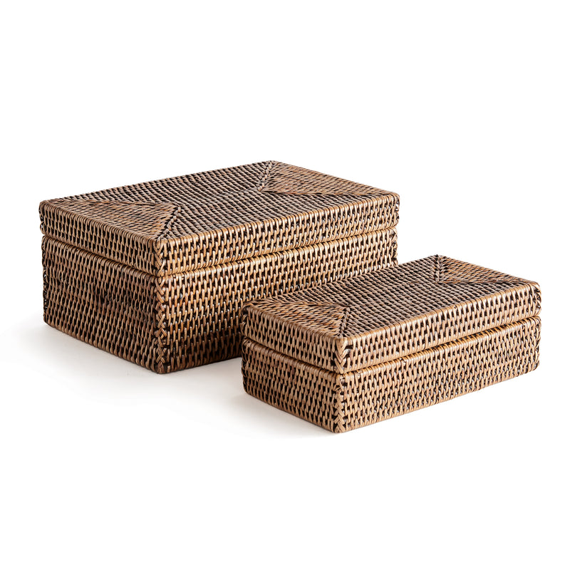 Burma Rattan Lidded Storage Box, Set of 2 - BlueJay Avenue