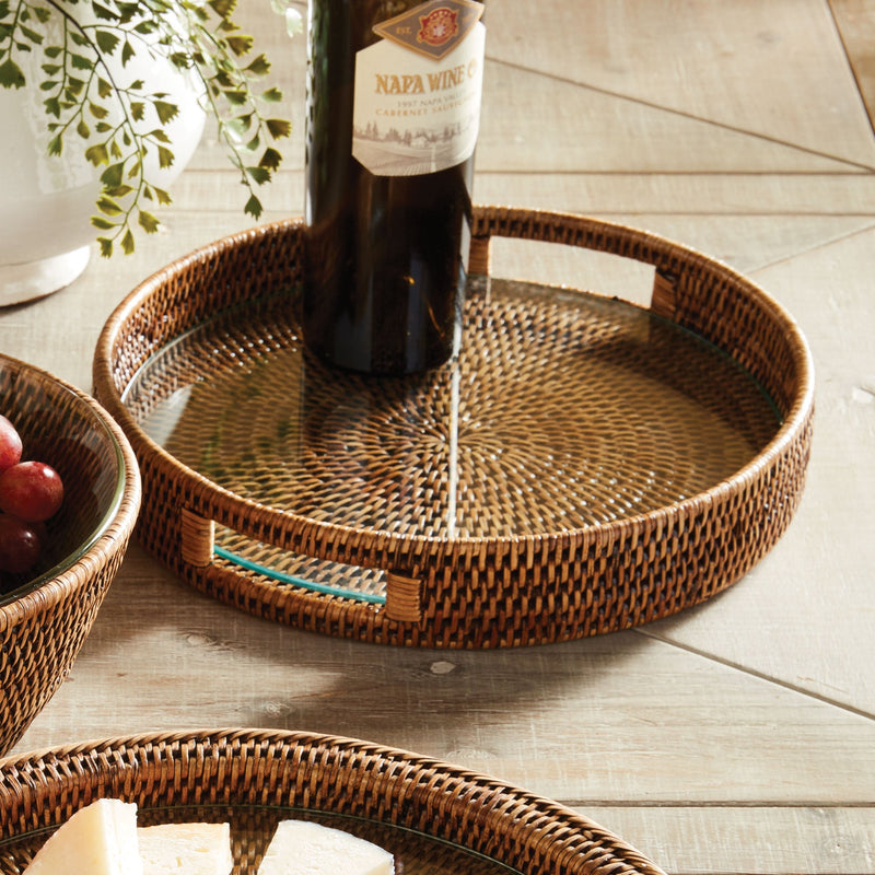 Burma Rattan Round Serving Tray - BlueJay Avenue