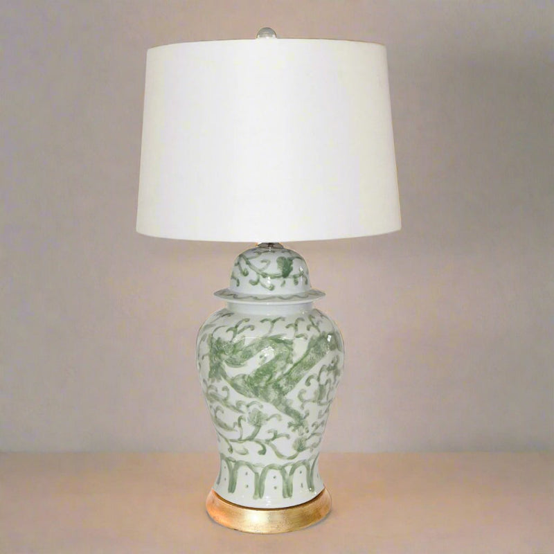 Celadon Dragon Motif Porcelain Ginger Jar Lamp - BlueJay Avenue