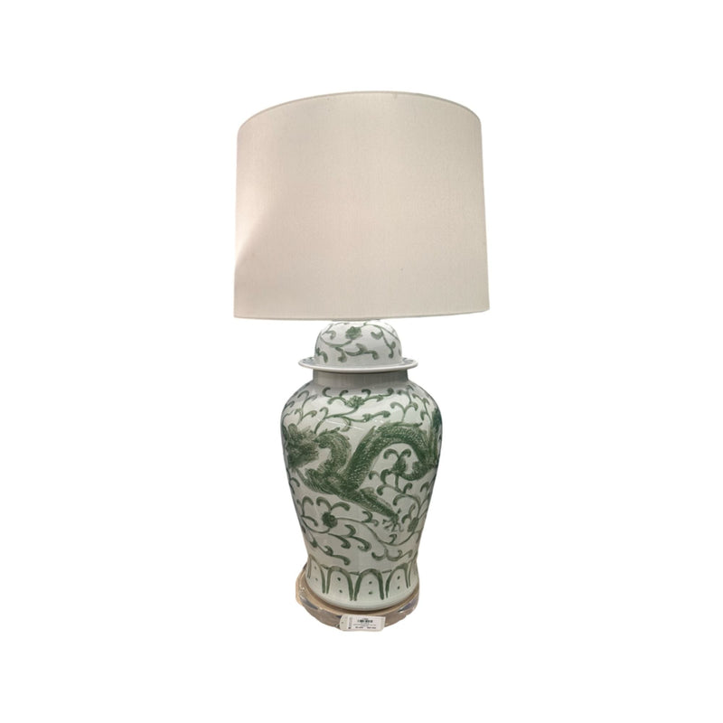 Celadon Dragon Motif Porcelain Ginger Jar Lamp - BlueJay Avenue