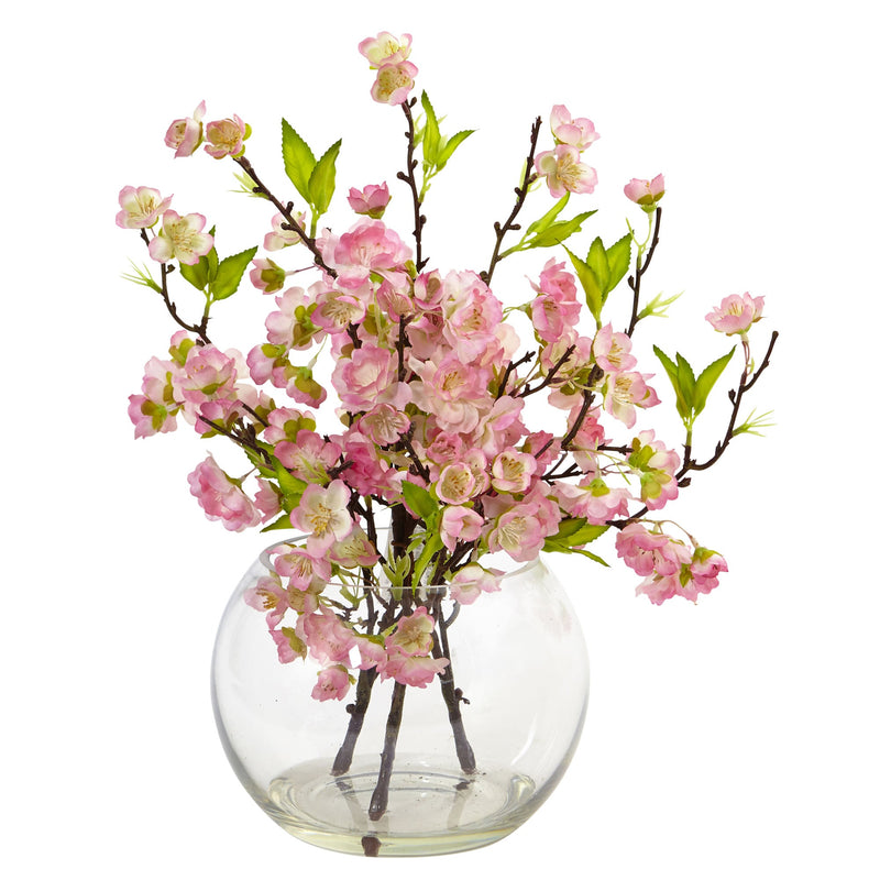 Cherry Blossom Silk Flower Arrangement in Glass Vase - BlueJay Avenue