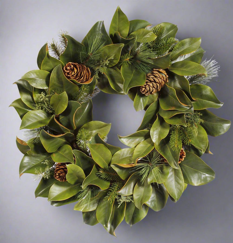 Christmas Front Door Wreath Magnolia and Mix Pine 24'' - BlueJay Avenue