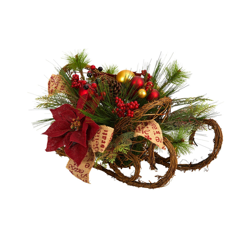 Christmas Sleigh Poinsettia Arrangement - BlueJay Avenue