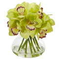 Cymbidium Orchid Artificial Arrangement in Glass Vase - BlueJay Avenue