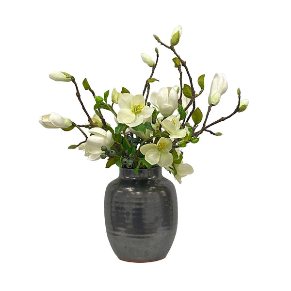 Faux Magnolia Berry Flower Arrangement In Pot 19'' - BlueJay Avenue