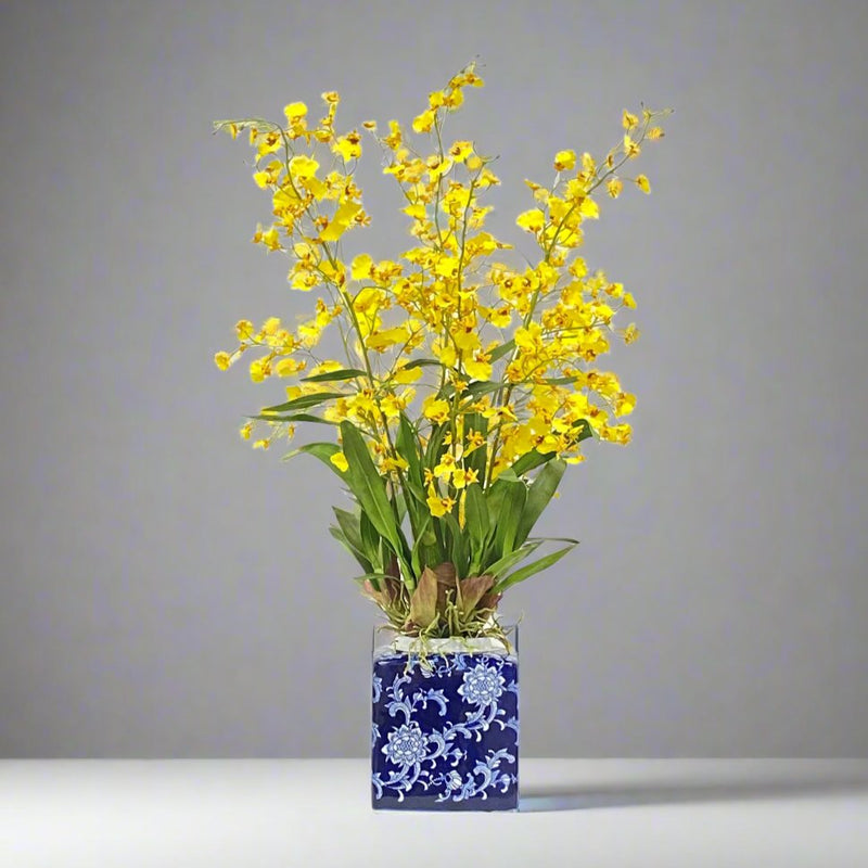 Faux Oncidium Orchid Floral Arrangement In Pot 31'' - BlueJay Avenue