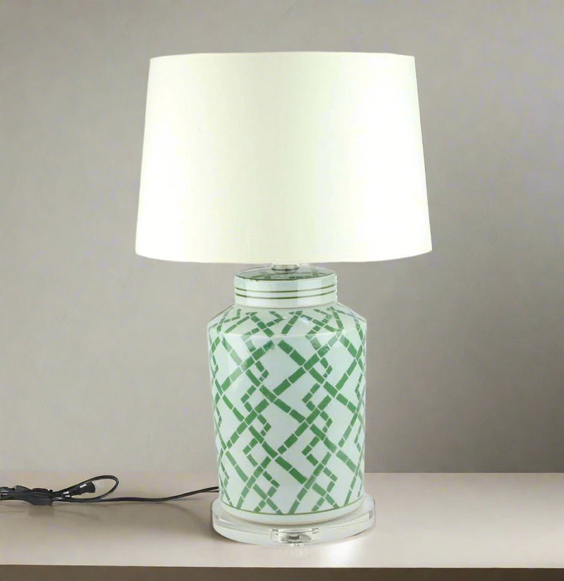 Green & White Ceramic Jar Lamp by Winward - BlueJay Avenue