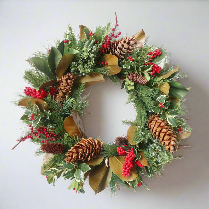 Holly Mix Pine 26'' Christmas Wreath - BlueJay Avenue