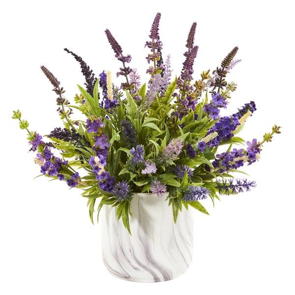 Lavender Artificial Arrangement in Marble Vase - BlueJay Avenue