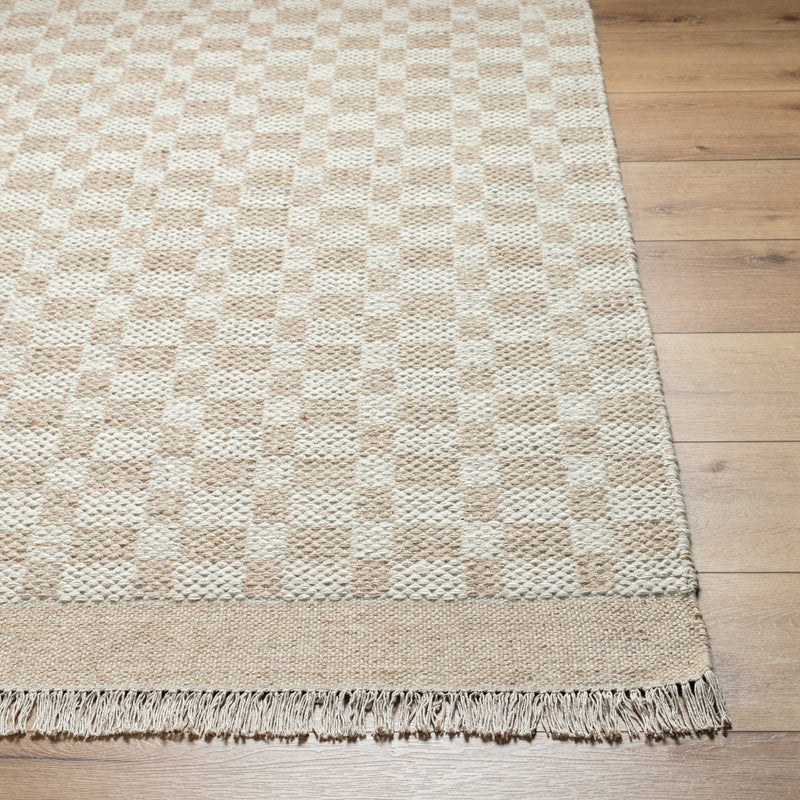 Mardin Checkered Beige Wool Area Rug - BlueJay Avenue