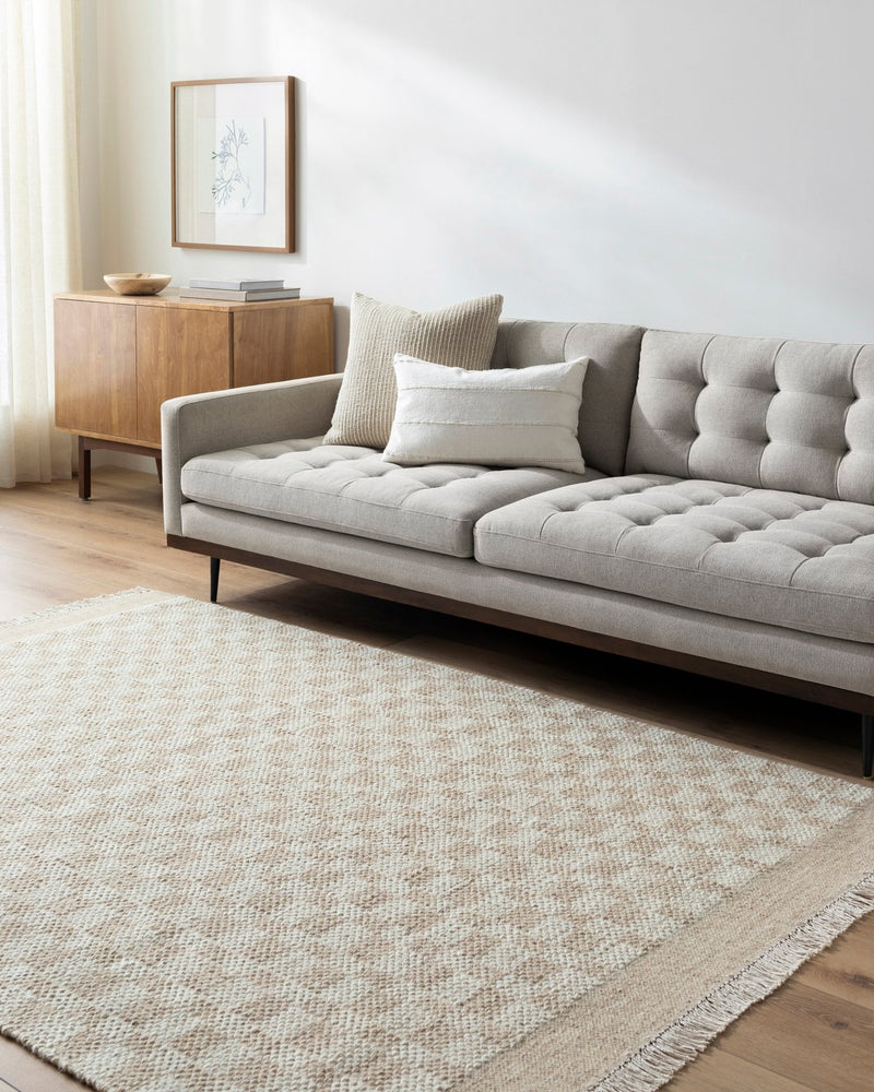 Mardin Checkered Beige Wool Area Rug - BlueJay Avenue