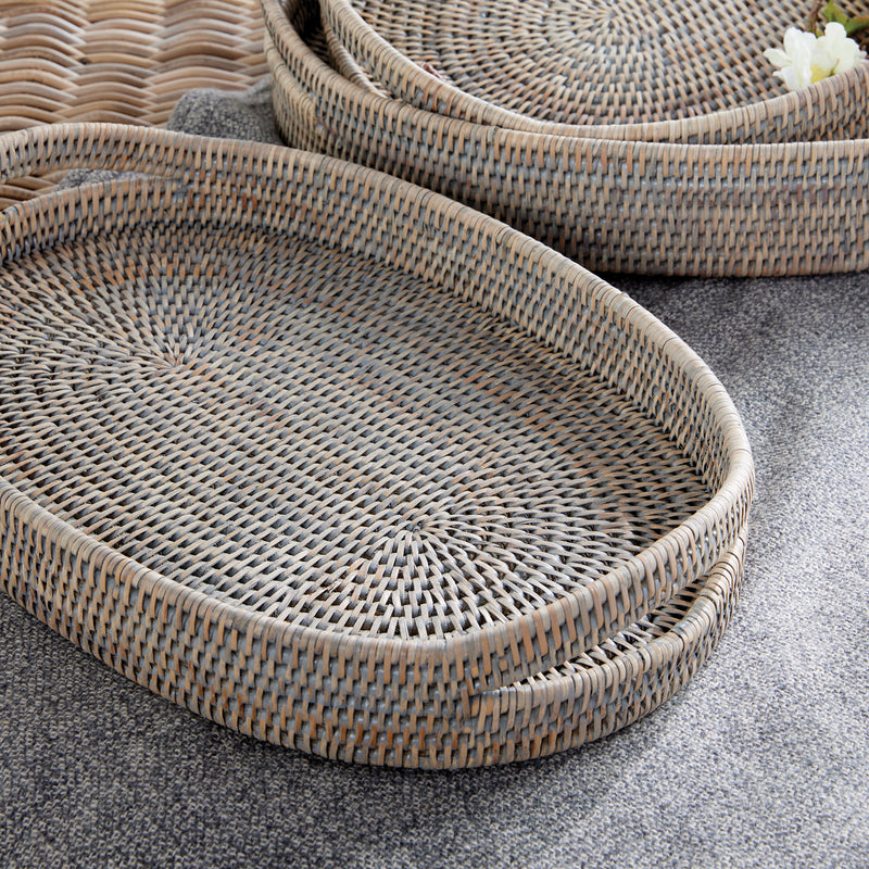 Burma Rattan Oval Serving Tray, Set Of 3 - BlueJay Avenue