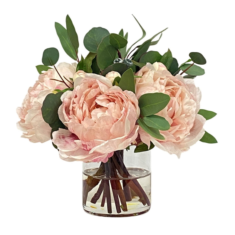 Peony Eucalyptus Silk Flower Arrangement In Cylinder - BlueJay Avenue