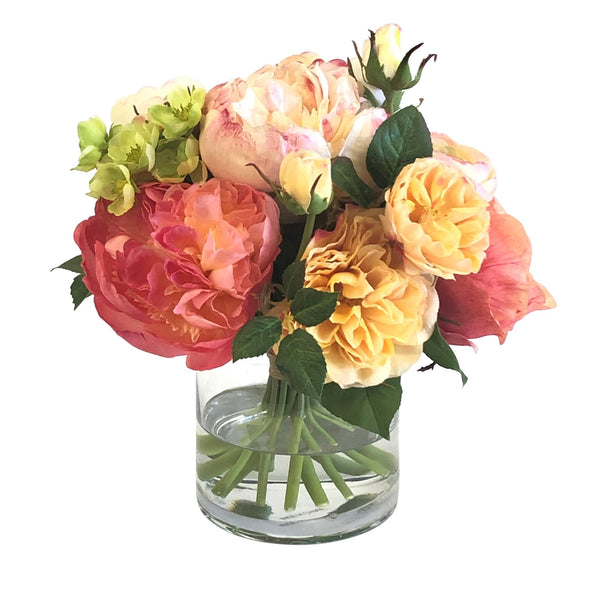 Peony Ran Rose Garden Silk Flower Arrangement In Vase - BlueJay Avenue