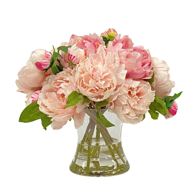 Peony Silk Flower Arrangement In Hurricane Vase - BlueJay Avenue