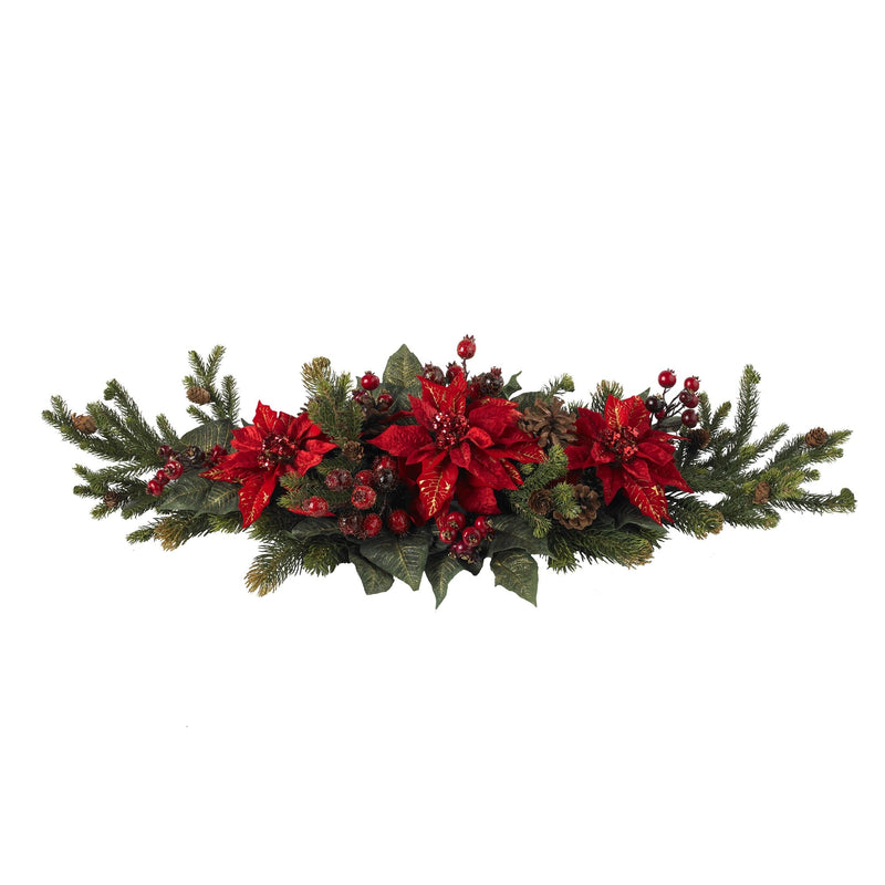 Poinsettia & Berry Centerpiece Flower Arrangement - BlueJay Avenue