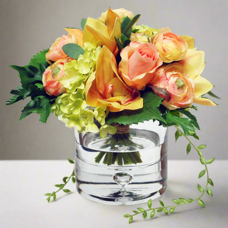 Ranunculus Orchid Bouquet Faux Flower Arrangement In Glass Vase - BlueJay Avenue