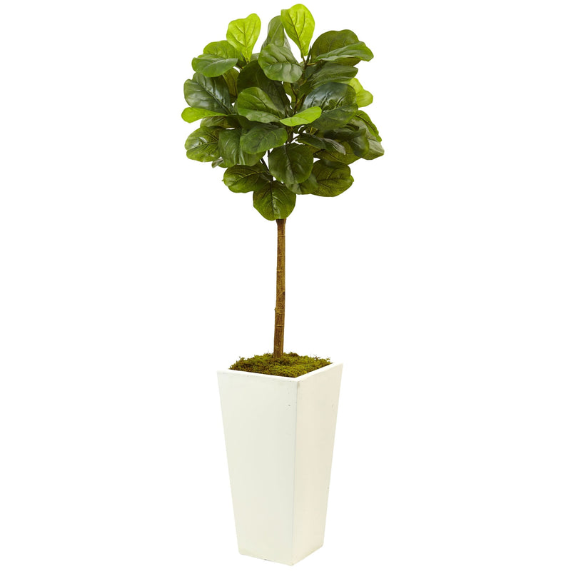 Real Touch 4.5' Artificial Fiddle Leaf Fig in White Planter - BlueJay Avenue