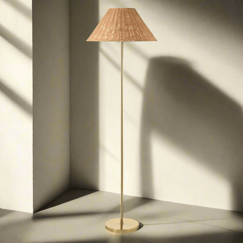 Ronda Gold Floor Lamp with Rattan Shade - BlueJay Avenue