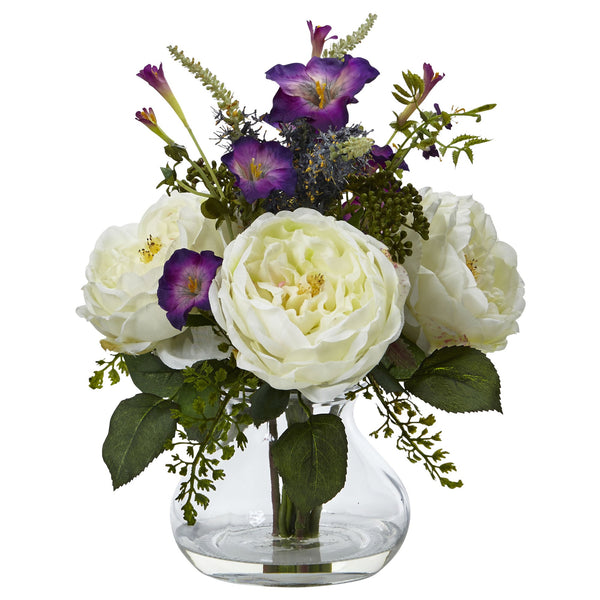 Rose and Morning Glory Artificial Flower with Vase - BlueJay Avenue