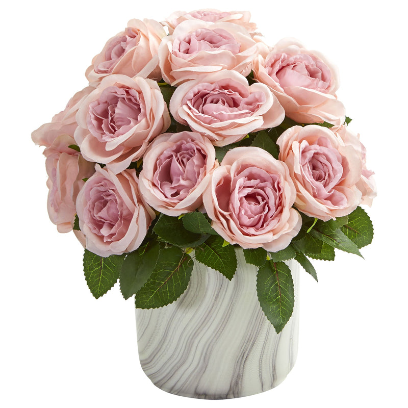 Rose Artificial Arrangement in Marble Finish Vase - BlueJay Avenue