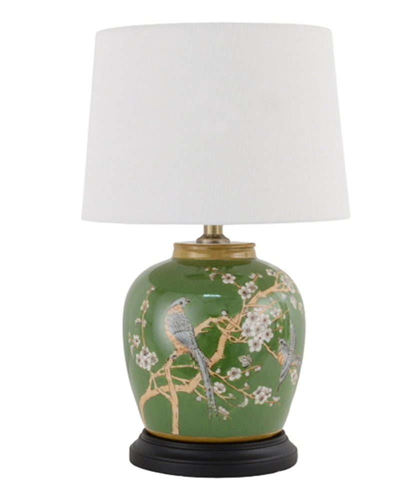 Winward Green Ginger Jar Lamp With Wooden Base - BlueJay Avenue