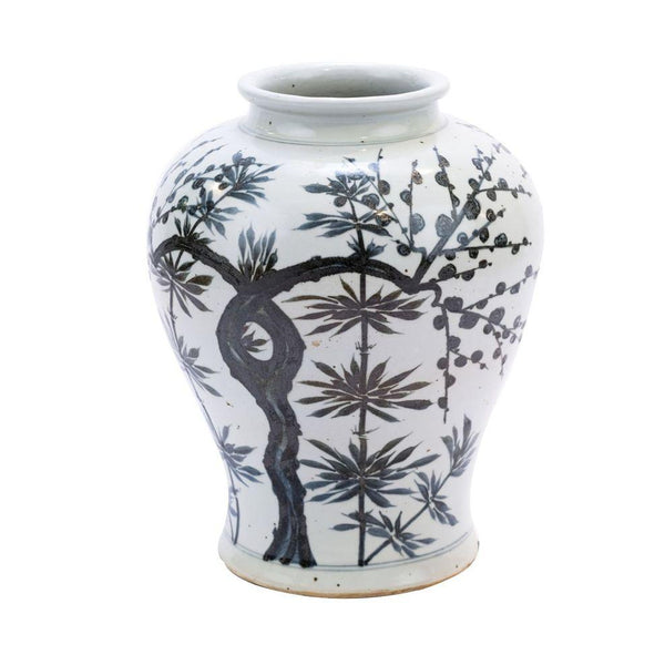 Indigo Flaring Rim Dynasty Jar Bamboo Motif - BlueJay Avenue