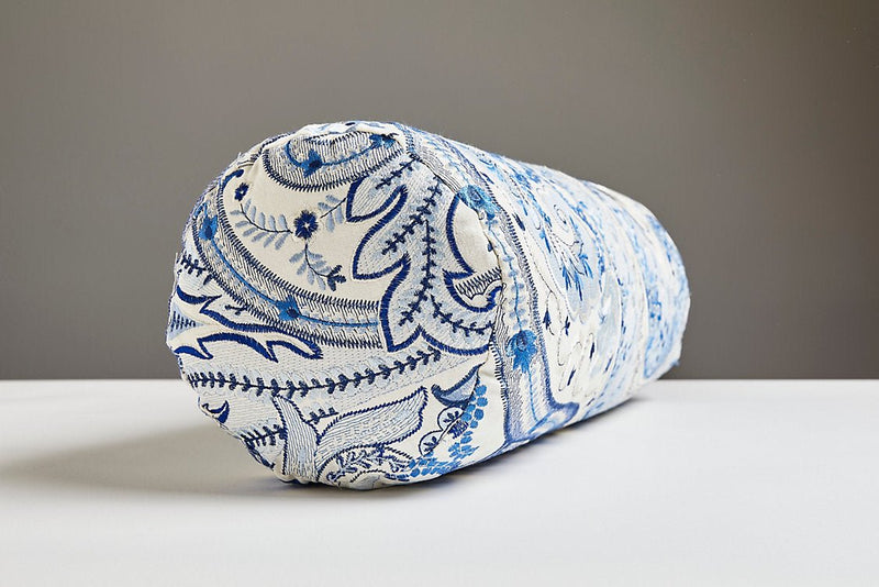 Malabar Paisley Bolster Pillow, Porcelain - BlueJay Avenue