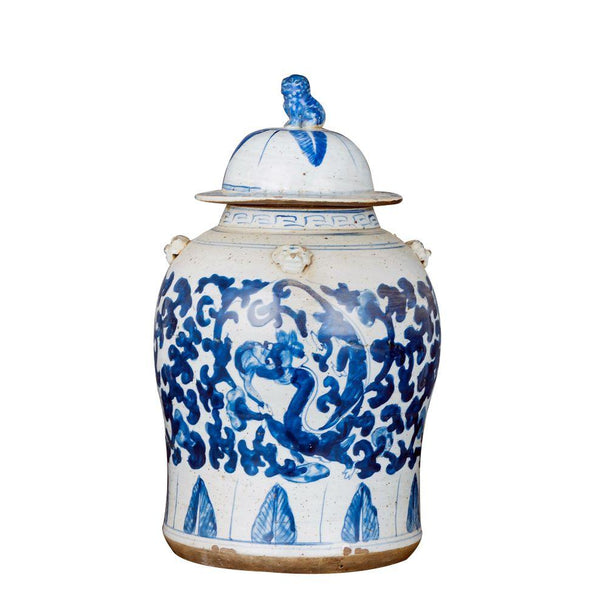 Vintage Temple Jar Twist Lotus Dragon Motif - BlueJay Avenue