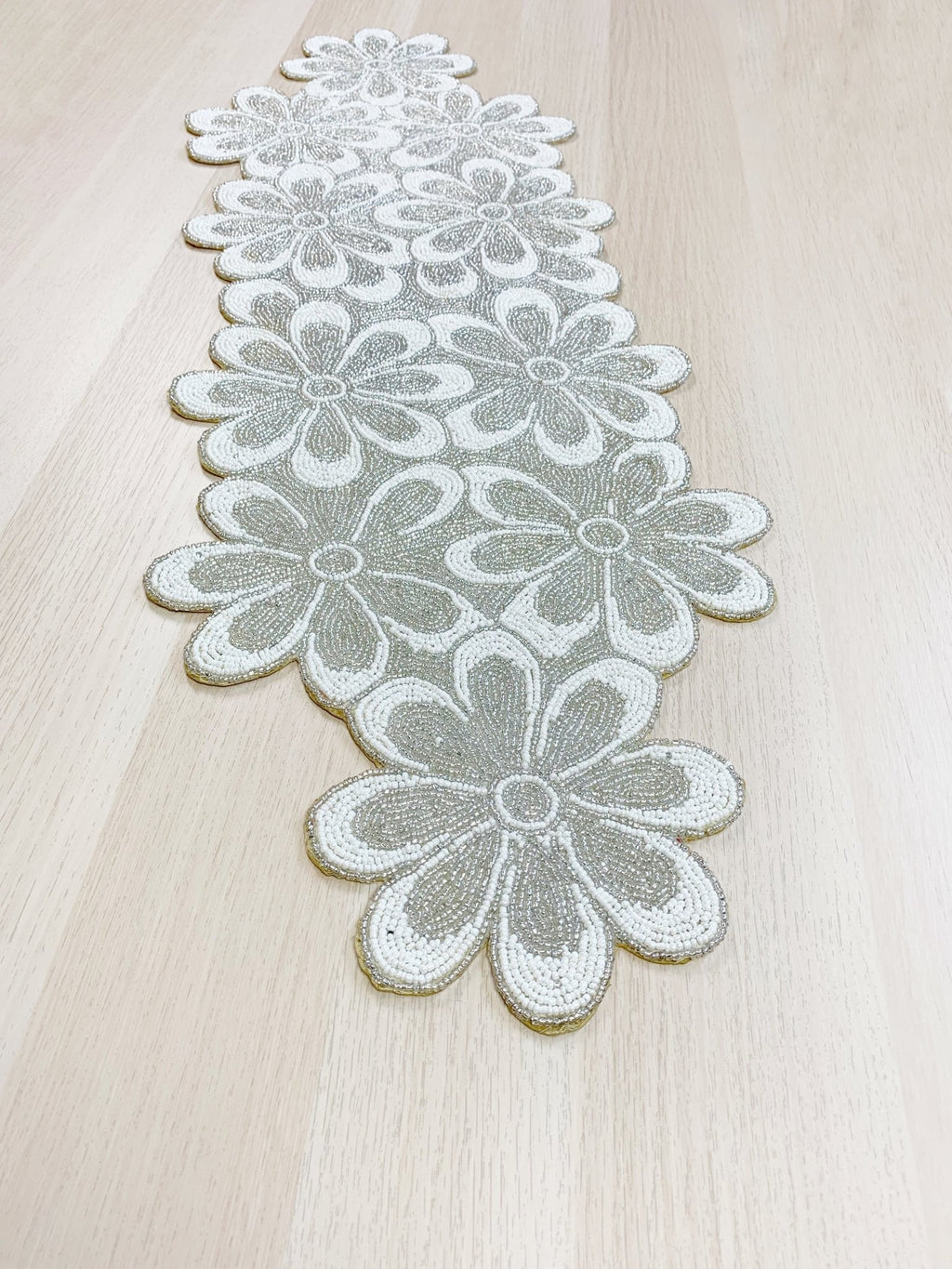 Enliven, Handmade beaded table runner, pearl white, wedding table runner  13x48inch 